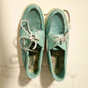 *********SPERRY WOMEN'S LEATHER SPARKLY TEAL SHOES (USED)**********